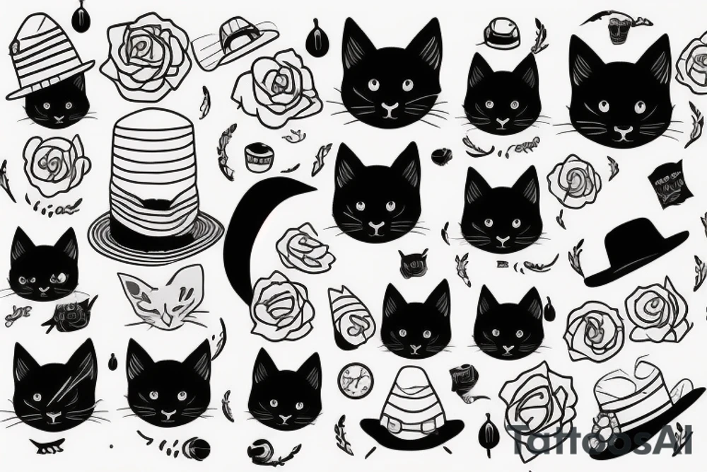 black cat with a funny hat tattoo idea
