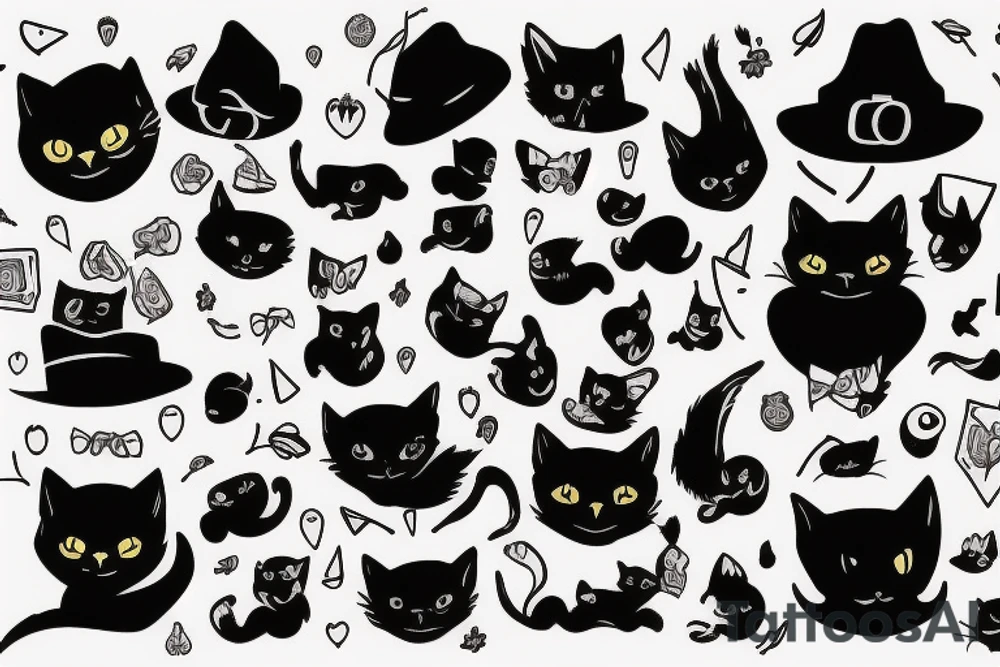 black cat with a funny hat tattoo idea
