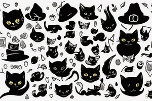 black cat with a funny hat tattoo idea