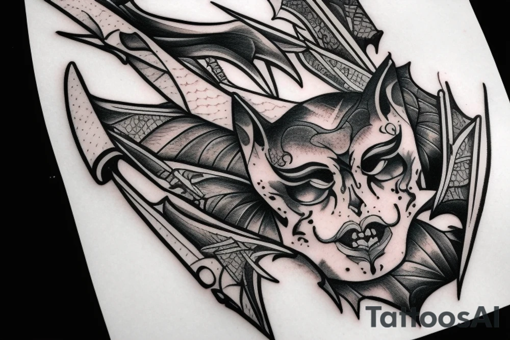 Bat with a sword tattoo idea