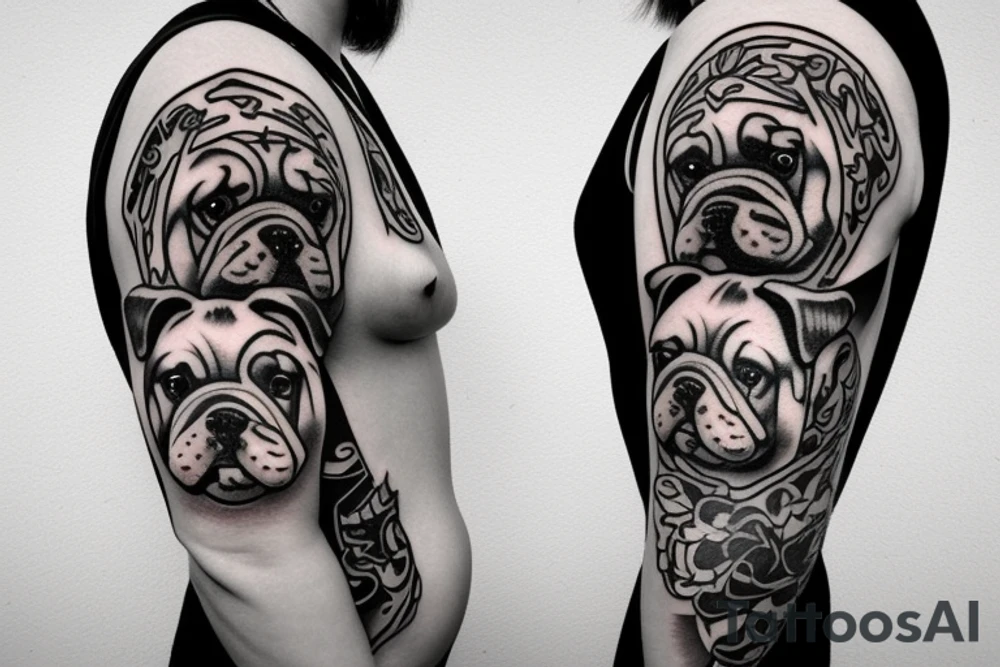 Crying bulldog body tattoo idea