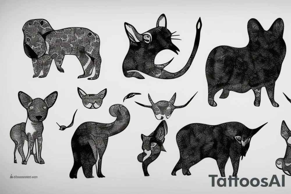 minimalist animals flash sheet tattoo idea