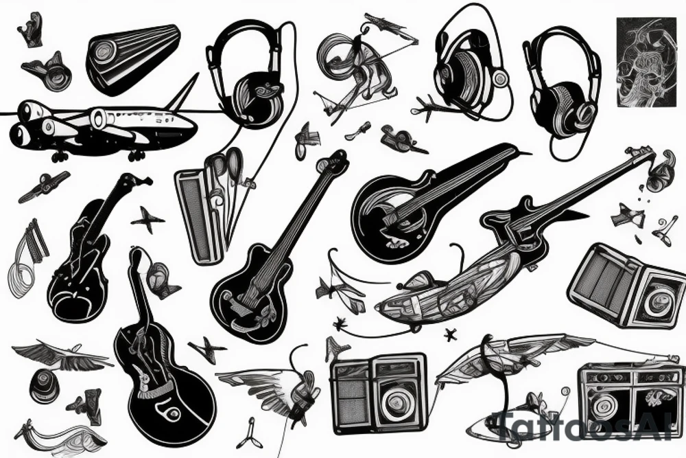 music and aviation tattoo idea