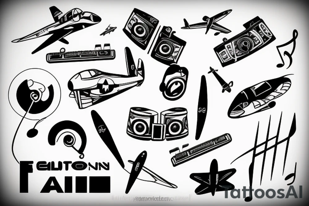 music and aviation tattoo idea