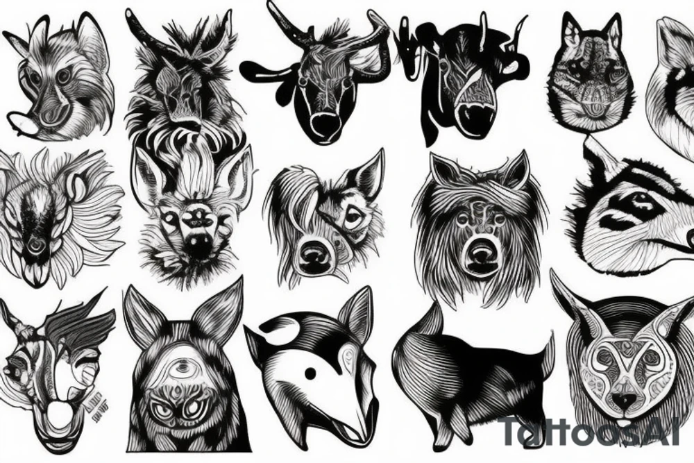 animals flash sheet tattoo idea
