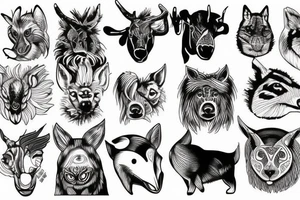 animals flash sheet tattoo idea