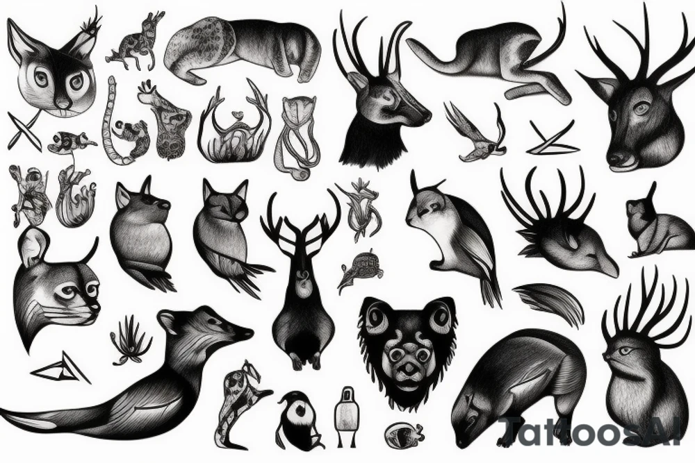 animals flash sheet tattoo idea