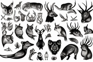 animals flash sheet tattoo idea