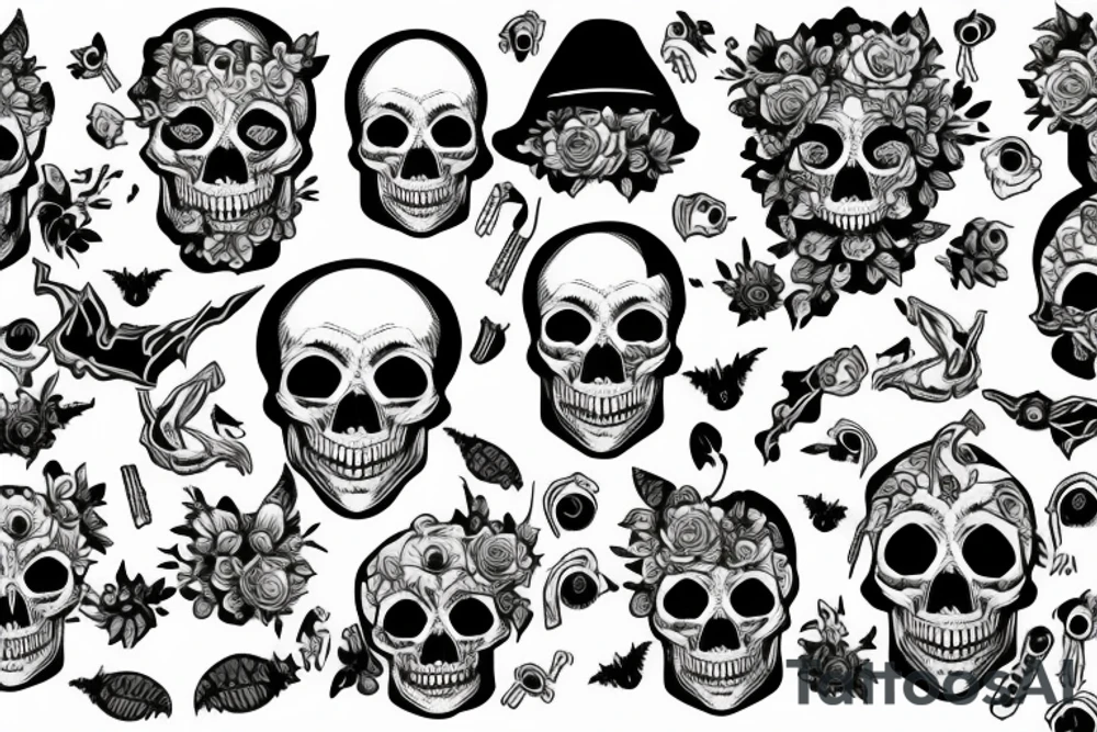 Halloween skull with plants tattoo idea