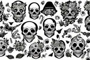 Halloween skull with plants tattoo idea