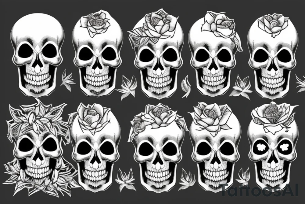 Halloween skull with plants tattoo idea