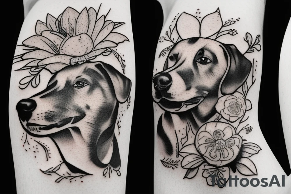 Dog with flower tattoo idea