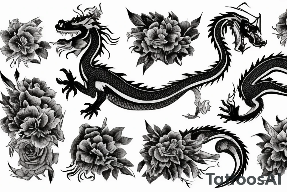 Dragon with peonias tattoo idea