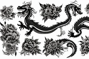 Dragon with peonias tattoo idea