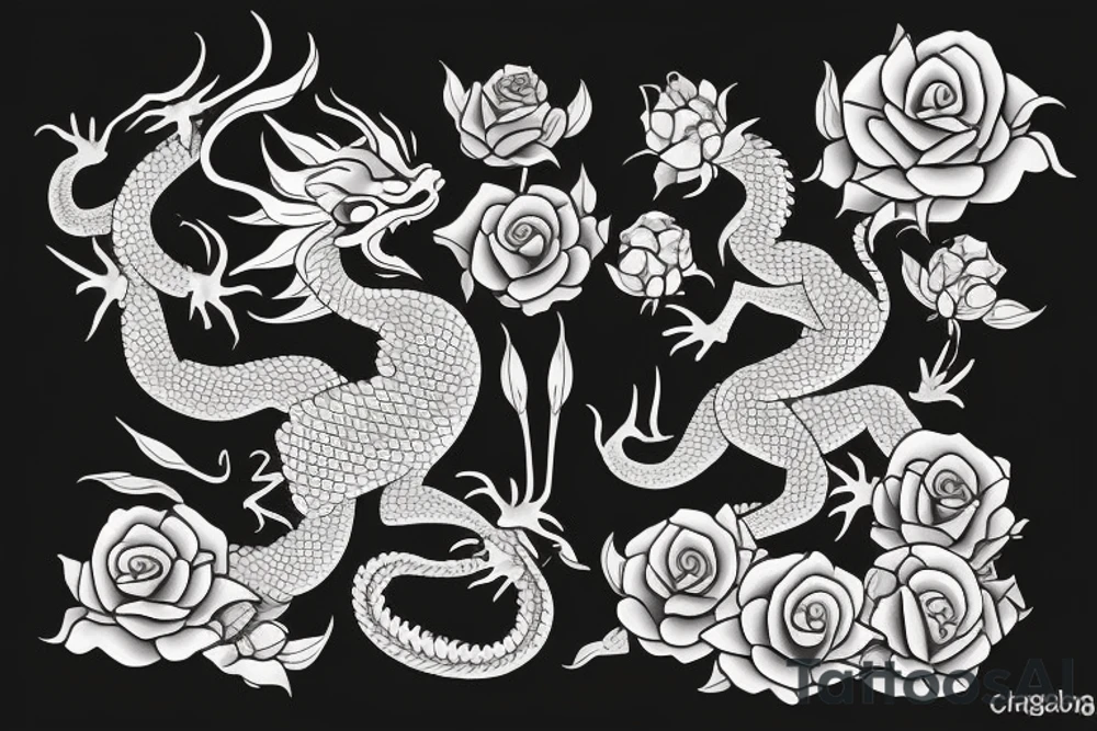 Thai Dragon with roses tattoo idea