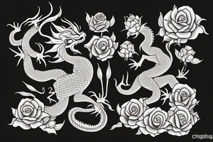 Thai Dragon with roses tattoo idea
