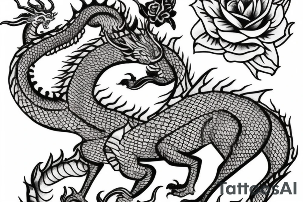 Thai Dragon with roses tattoo idea