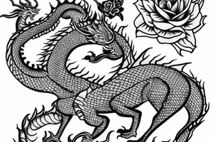Thai Dragon with roses tattoo idea