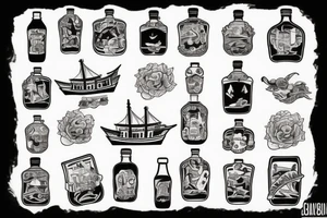 Sinking ship in a bottle tattoo idea
