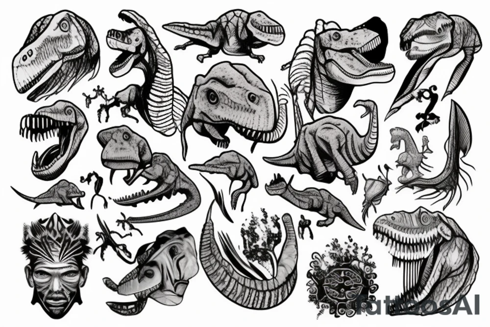 Human with dinosaur head tattoo idea