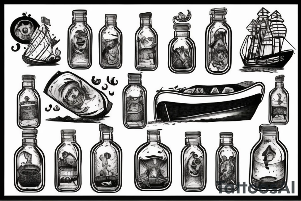 Sinking ship in a bottle tattoo idea