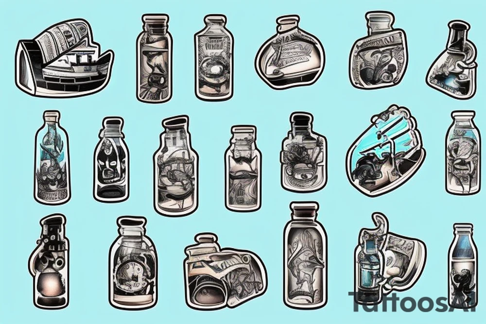 Sinking ship in a bottle tattoo idea