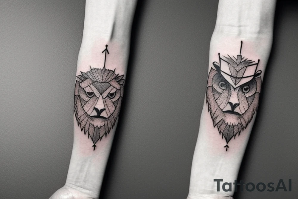 A black forearm band, but it has 4 gaps where the skin color is visible. These gaps should represent:
-a minimalist lion
-a minimalist owl
-a minimalist libra
-a minimalist river tattoo idea