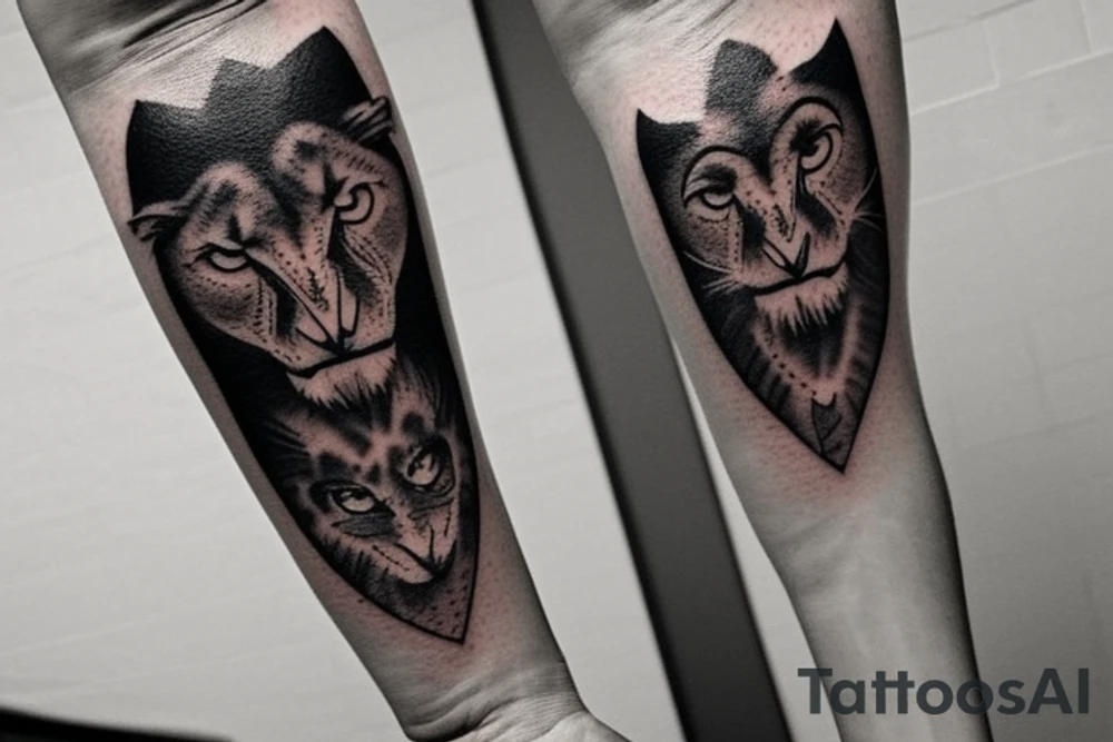 A black forearm band, but it has 4 gaps where the skin color is visible. These gaps should represent:
-a minimalist lion
-a minimalist owl
-a minimalist libra
-a minimalist river tattoo idea