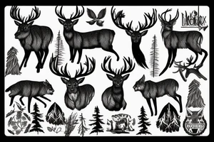 Hunting, forest, deer, wildlife, Lynx, oak, tattoo idea