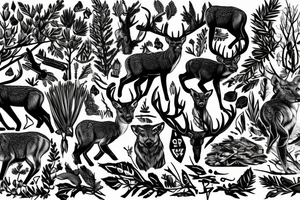 Hunting, forest, deer, wildlife, Lynx, oak, tattoo idea
