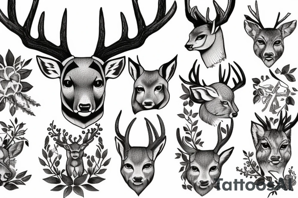 Deer, oak, wildlife, Lynx tattoo idea