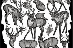 Deer, oak, wildlife, Lynx tattoo idea
