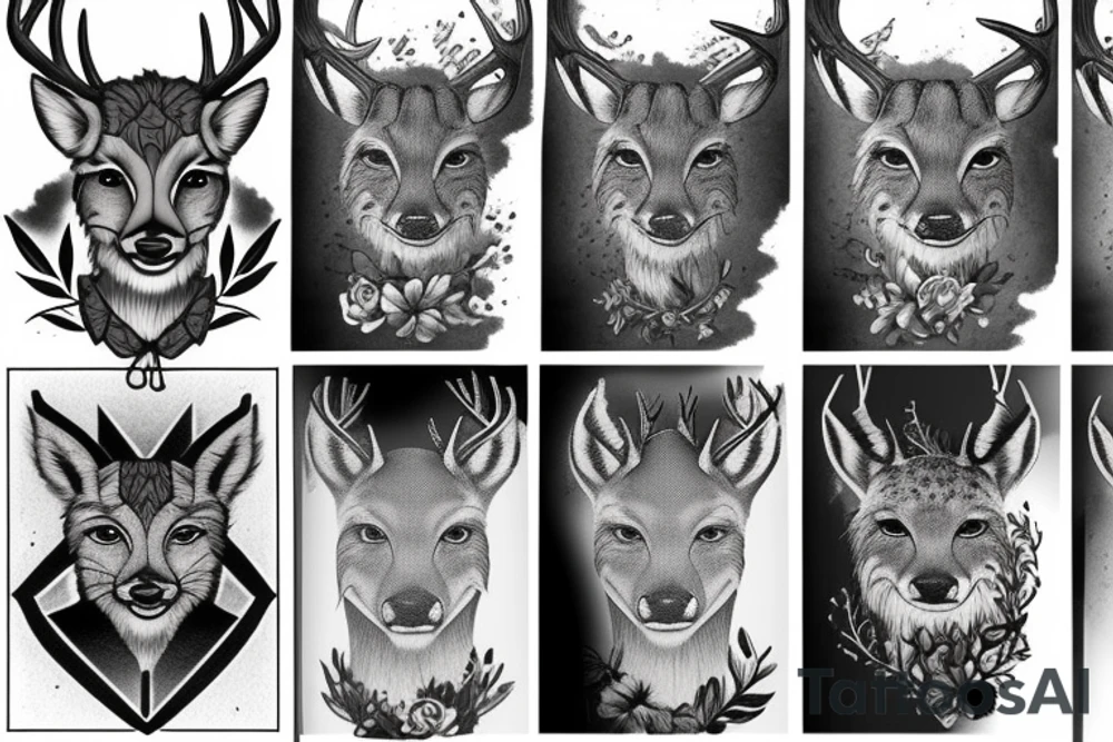 Deer, oak, wildlife, Lynx tattoo idea
