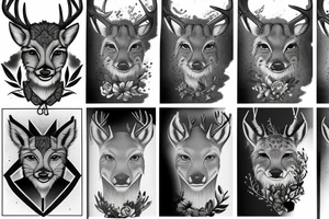 Deer, oak, wildlife, Lynx tattoo idea