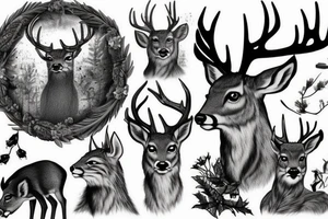 Deer, oak, wildlife, Lynx tattoo idea
