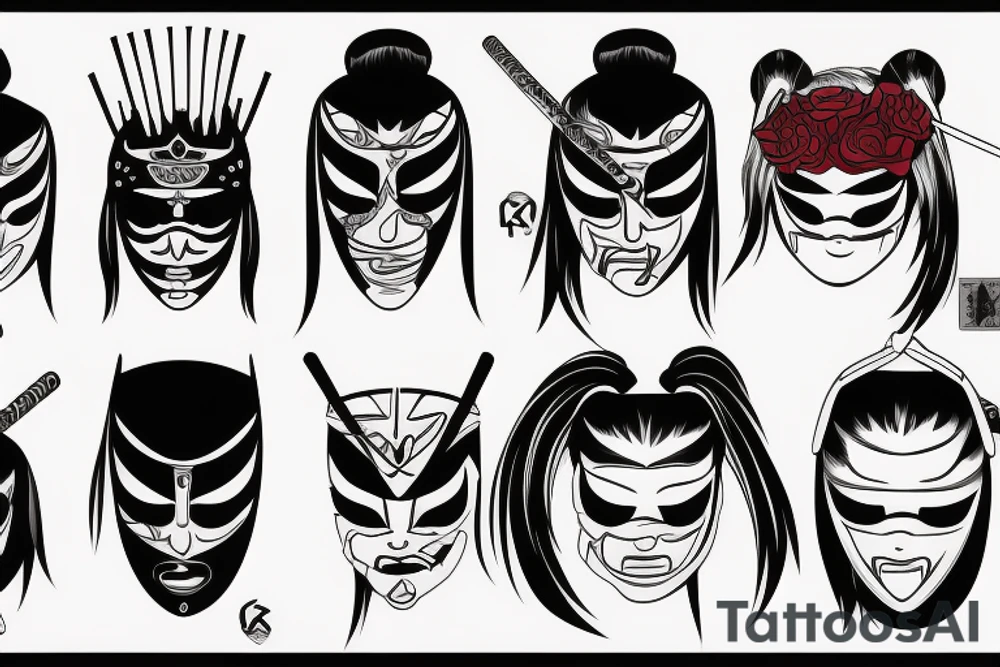 katana with a mask tattoo idea