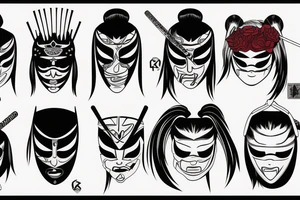 katana with a mask tattoo idea