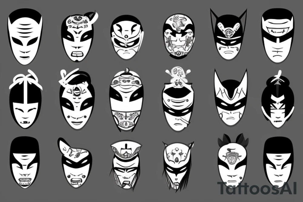 katana with a mask tattoo idea