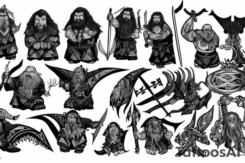 dwarf, lotr of the rings, vikings, warrior, shaman, alphabet, runs, back tattoo idea