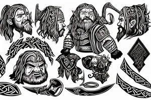 dwarf, lotr of the rings, vikings, warrior, shaman, alphabet, runs, back tattoo idea