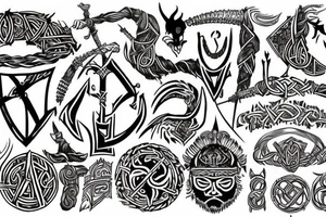 lotr of the rings, vikings, warrior, shaman, alphabet, runs, back tattoo idea