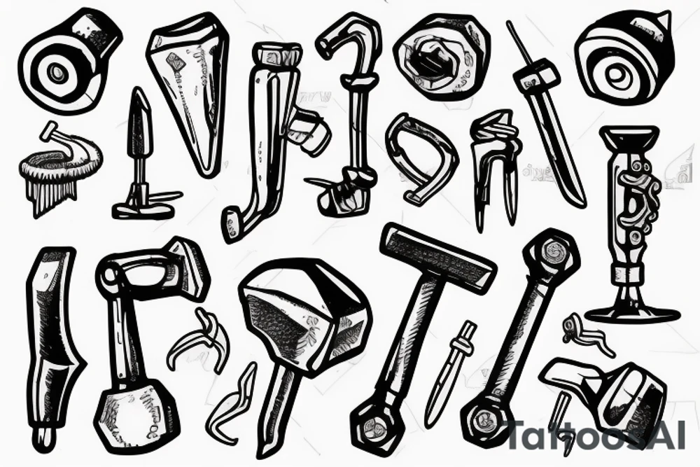 Hammer and wrench with nuts tattoo idea