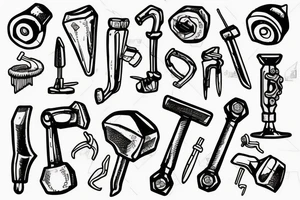 Hammer and wrench with nuts tattoo idea