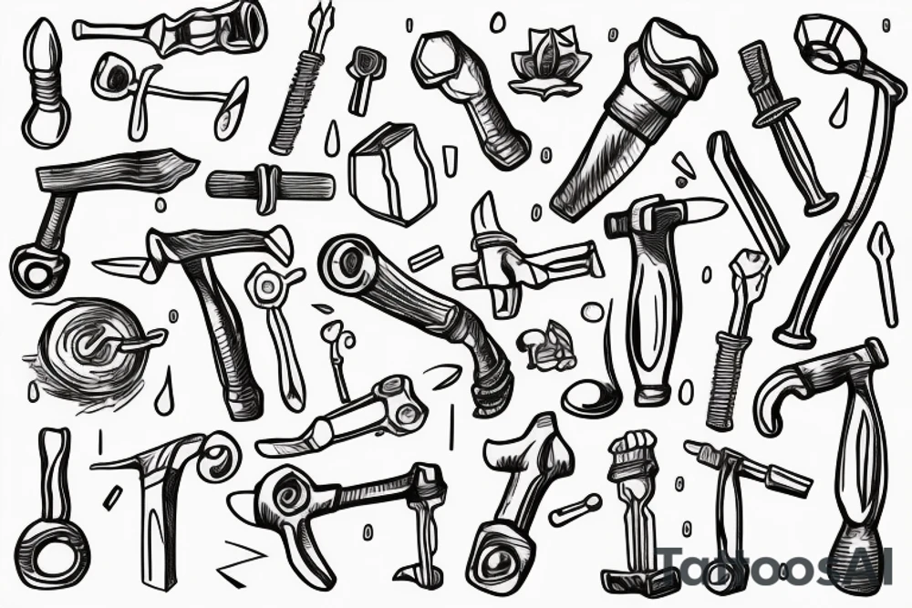 Hammer and wrench with nuts tattoo idea