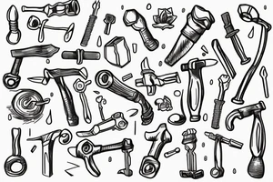 Hammer and wrench with nuts tattoo idea