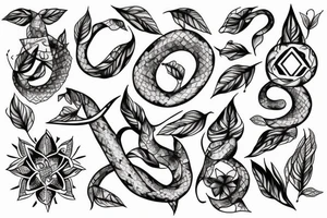snake in leaves and flowers connected with triangle illuminai tattoo idea