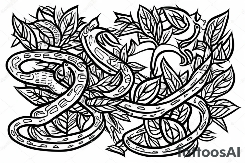 snake in leaves and flowers connected with triangle illuminai tattoo idea
