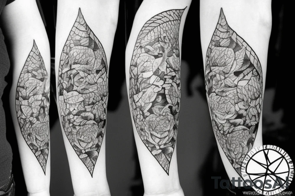 snake in leaves and flowers connected with triangle illuminai tattoo idea