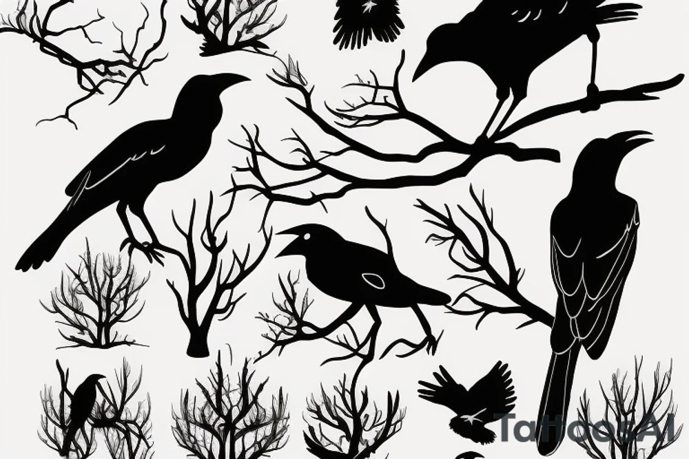 Crows leaving a dying tree tattoo idea