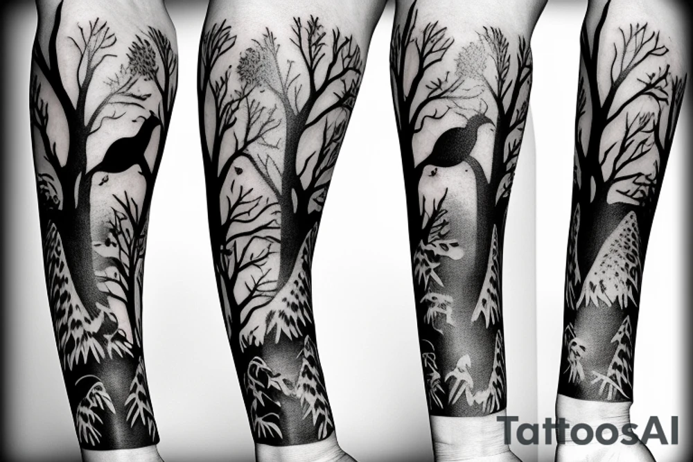 Crows sitting on tree tattoo idea